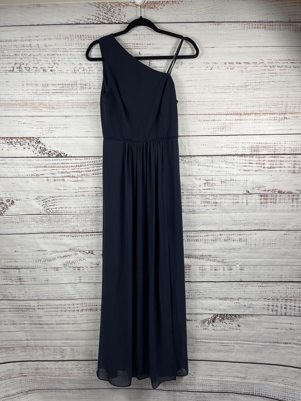 Adrianna Papell Gown Women's 8 Midnight One Shoulder Chiffon Maxi Dress Formal
